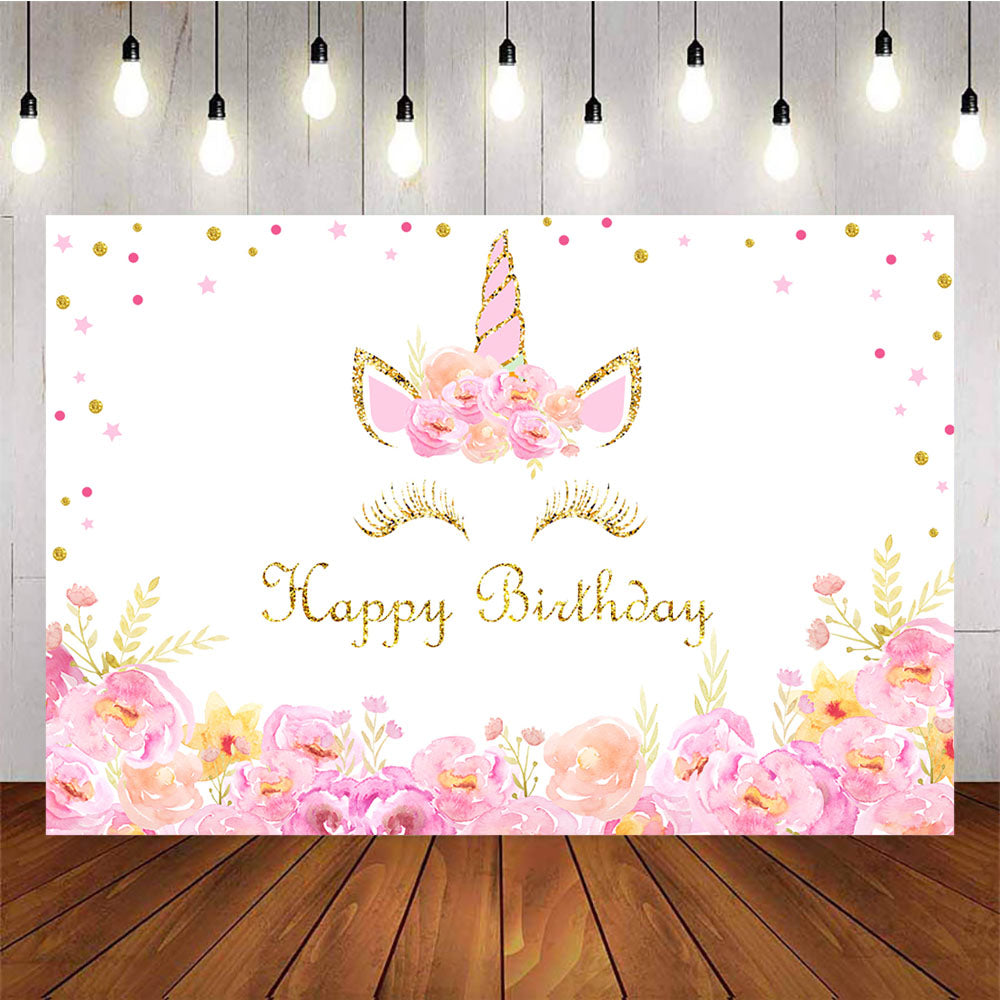 Mocsicka Unicorn Theme Birthday Party Decor Prop Flowers Gold Dots Photo Background-Mocsicka Party