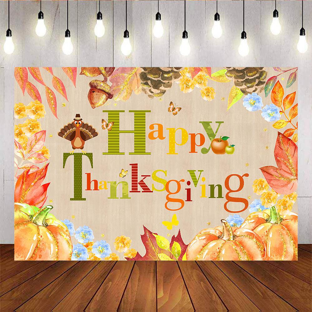 Mocsicka Happy Thanksgiving Backdrop Golden Chestnuts and Pumpkin Photo Background-Mocsicka Party