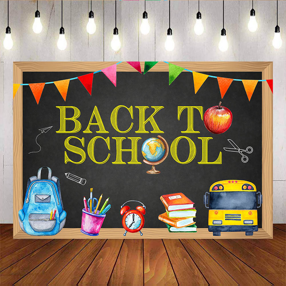 Mocsicka Blackboard Back to School Photo Backdrop Colored Flags and Pencils Backdrop-Mocsicka Party