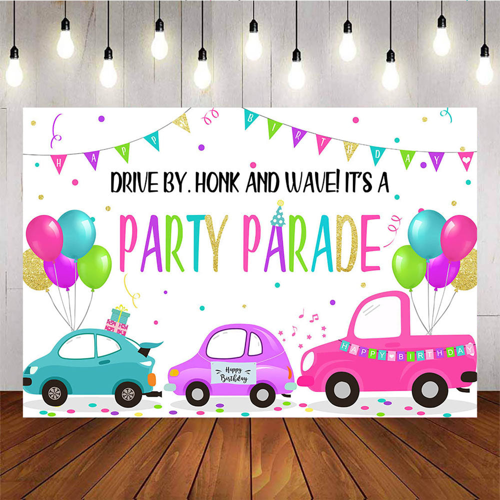 Mocsicka Drive Cars Happy Birthday Party Decor It's A Party Parade Background-Mocsicka Party