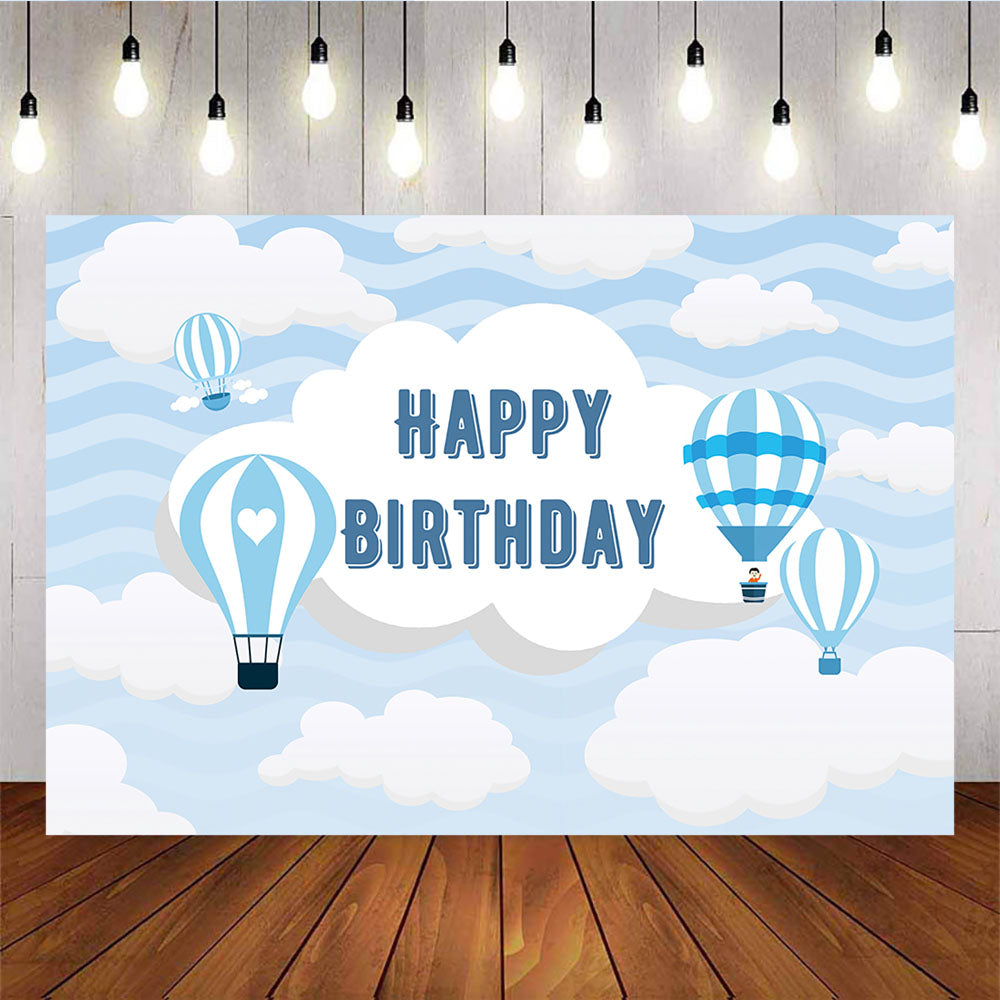 Mocsicka Adventure Hot Air Balloon Backdrop Blue Sky White Clouds Baby Shower Background-Mocsicka Party