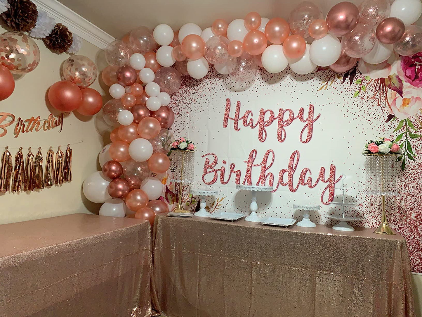 Mocsicka Pink Dots and Flowers Happy Birthday Party Backdrop-Mocsicka Party