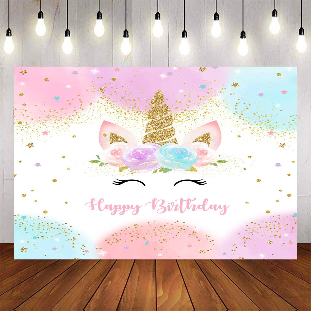 Mocsicka Cartoon Unicorn Kids Birthday Backdrop Rainbow Photo Background-Mocsicka Party