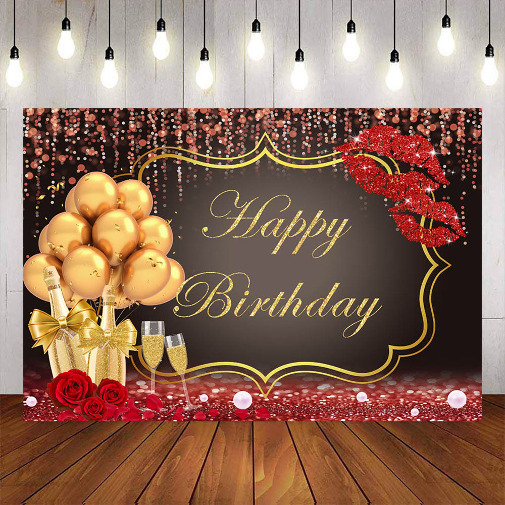 Mocsicka Golden Balloons and Champagne Happy Birthday Party Props-Mocsicka Party