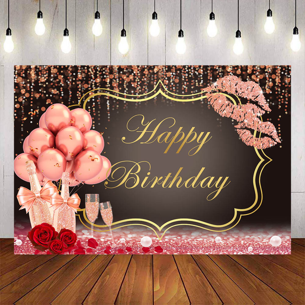 Mocsicka Champagne and Balloons Happy Birthday Party Backdrop-Mocsicka Party