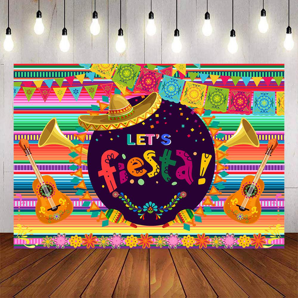 Mocsicka Let's Fiesta Mexican Stripes Happy Birthday Backgrounds-Mocsicka Party