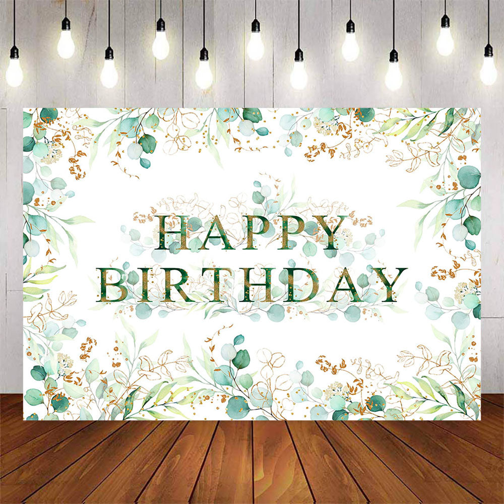 Mocsicka Green and Golden Leaves Happy Birthday Backdrop-Mocsicka Party