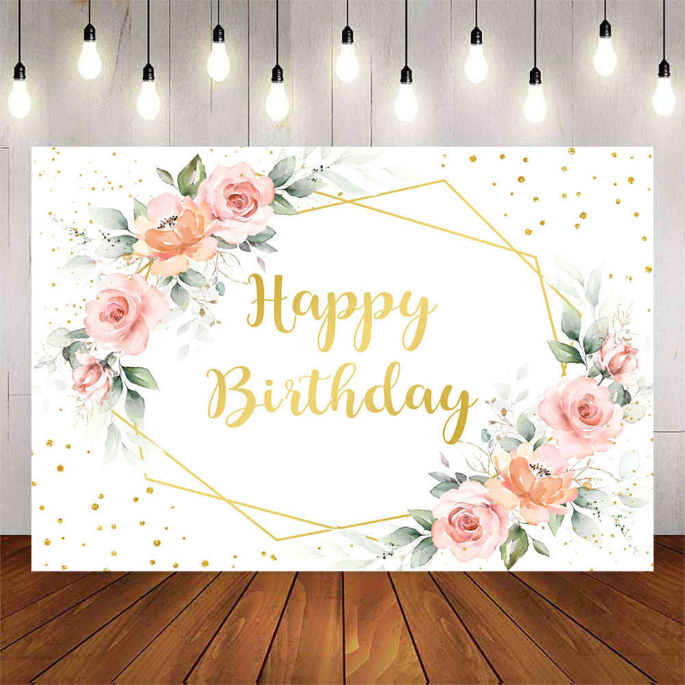 Mocsicka Flowers and Golden Dots Happy Birthday Backdrop-Mocsicka Party