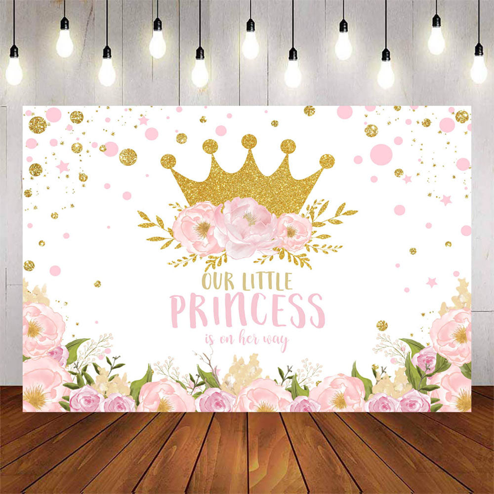 Mocsicka Flowers and Golden Crown Baby Shower Backdrop-Mocsicka Party