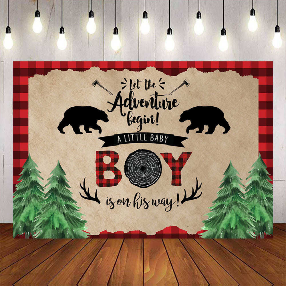 Mocsicka Let the Adventure Begin Little Bear Baby Shower Backdrop-Mocsicka Party