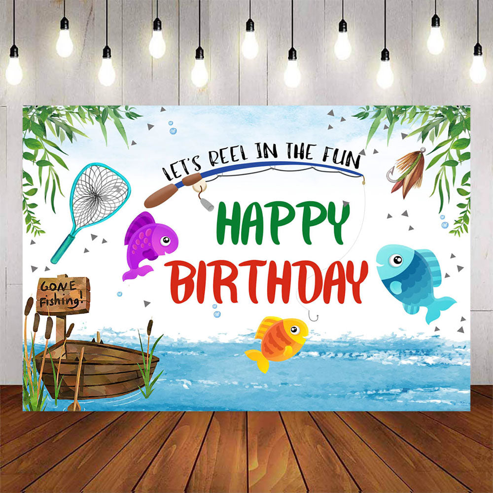 Mocsicka Going Fishing Happy Birthday Backdrop-Mocsicka Party