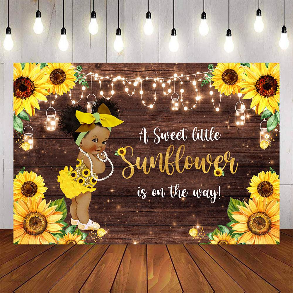 Mocsicka Little Girl and Sunflwoers Baby Shower Backdrop-Mocsicka Party