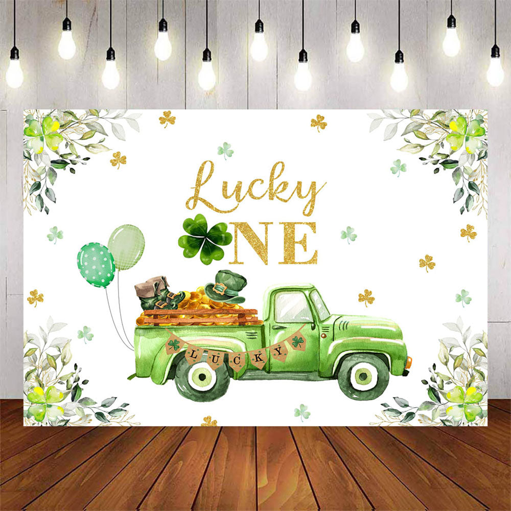 Mocsicka Four-Leaf Clover and Green Truck Lucky One Backdrop-Mocsicka Party
