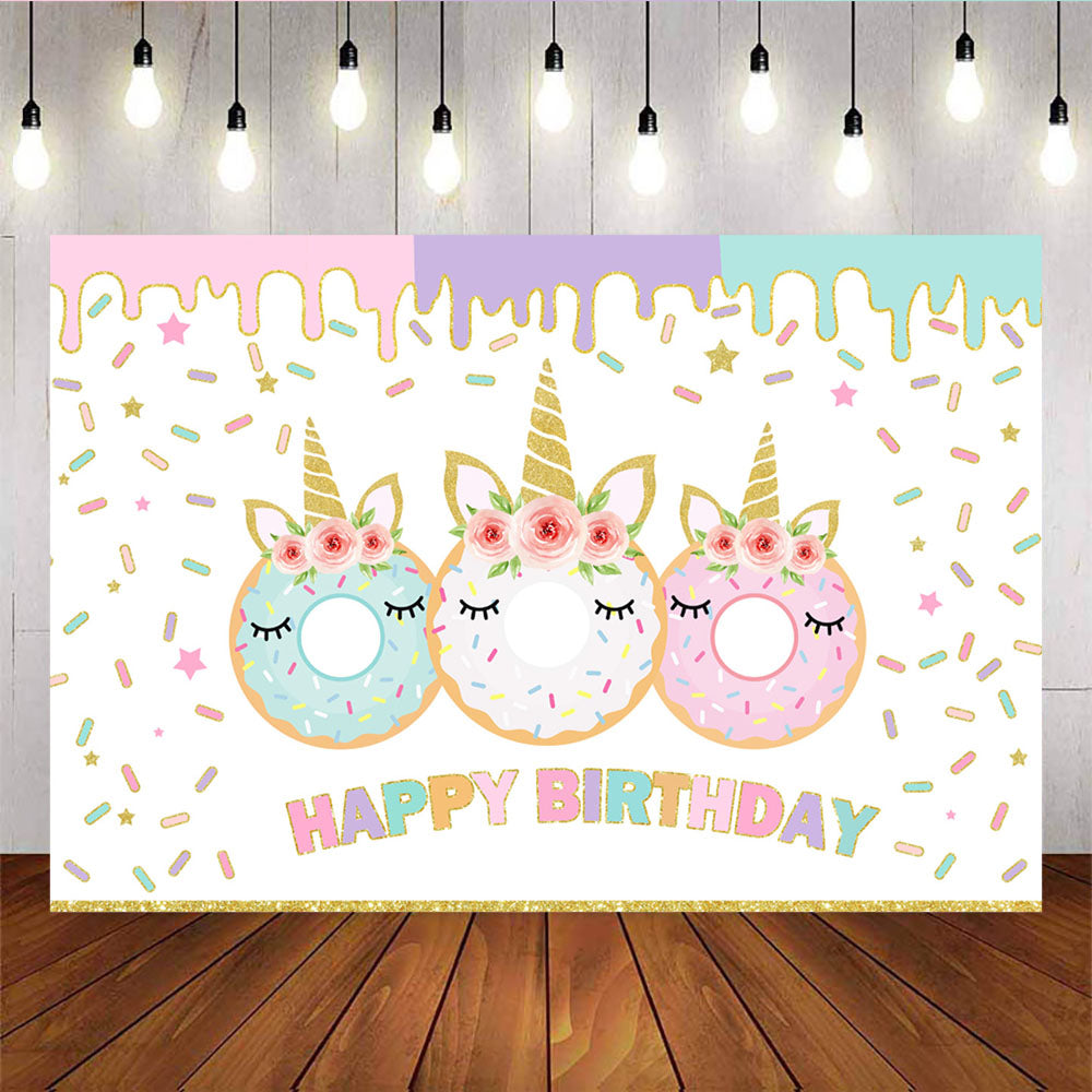 Mocsicka Sweet Donut Backdrop Unicorn Happy Birthday Party Supplies-Mocsicka Party