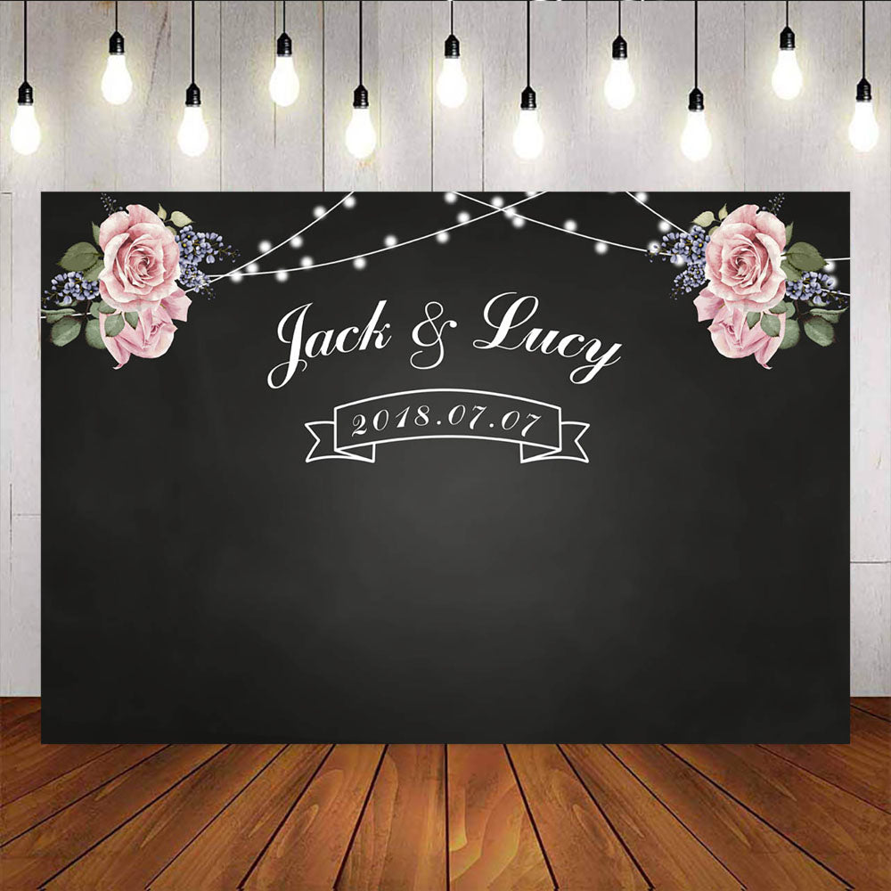Mocsicka Blackboard Pink Rose Shiny Lights Wedding Photo Background-Mocsicka Party