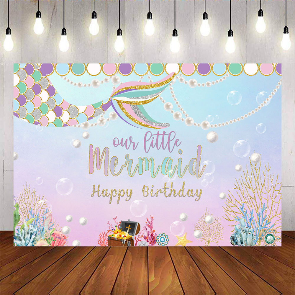 Mocsicka Mermaid Theme Birthday Backdrop Under Sea Treasure Pearl Background-Mocsicka Party