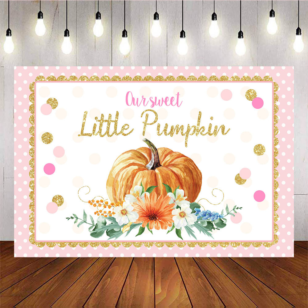 Mocsicka Golden Lace Background Little Pumpkin Girls Baby Shower Backdrop-Mocsicka Party