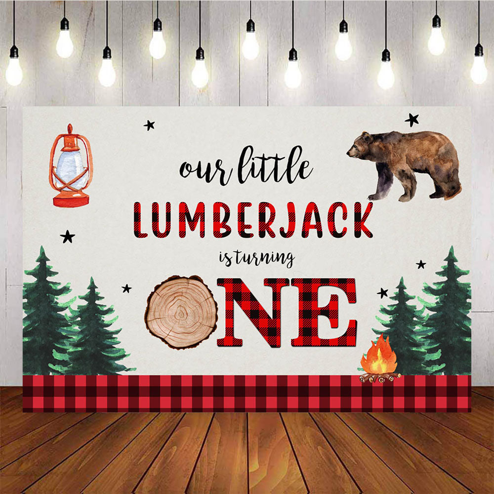 Mocsicka Lumberjack Red Plaid Backdrop Kerosene Lamp Forest Photo Banners-Mocsicka Party