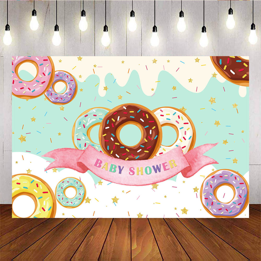 Mocsicka Donut Baby Shower Backdrop Dessert Golden Stars Newborn Party Decor-Mocsicka Party