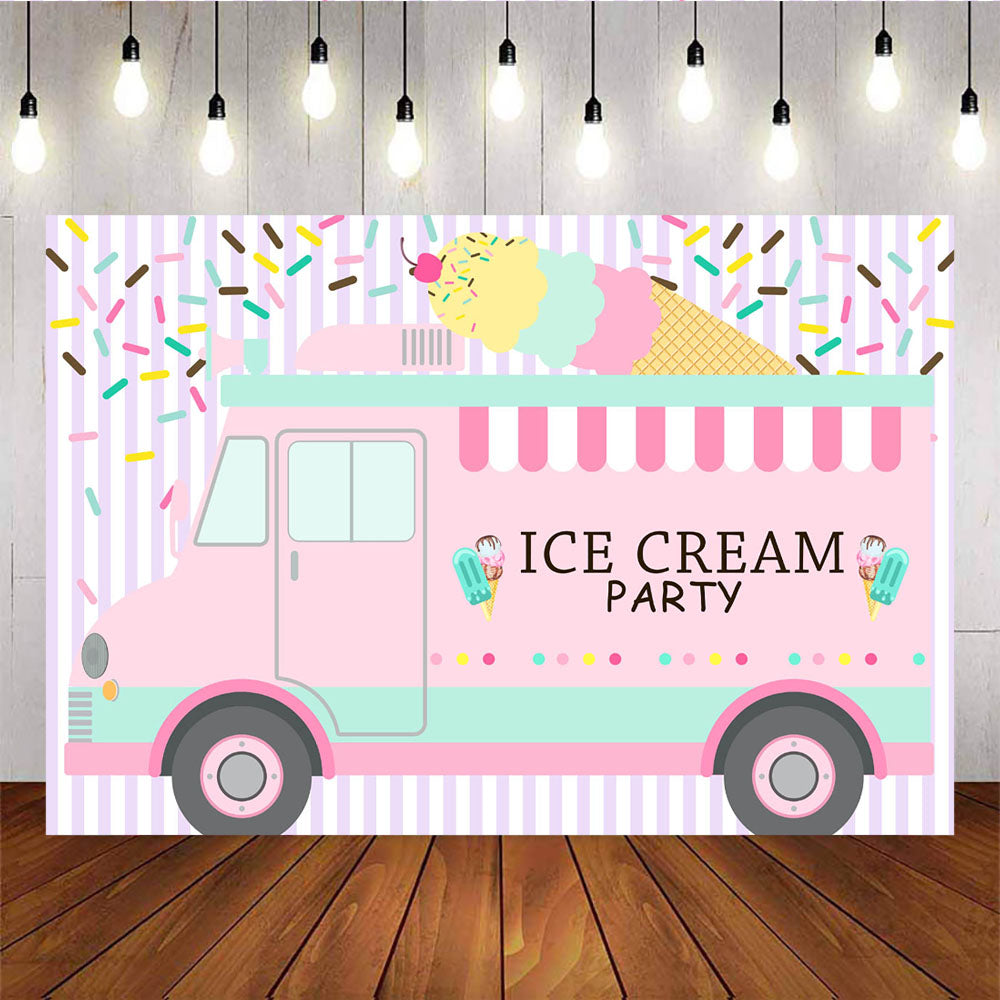 Mocsicka Ice Cream Party Props Dessert Car Happy Birthday Stripes Back Drops-Mocsicka Party