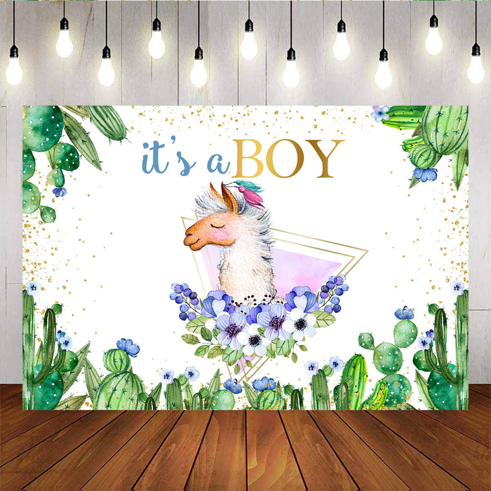 Mocsicka It's A Boy Baby Shower Backdrops Alpaca and Cactus Photo Background-Mocsicka Party