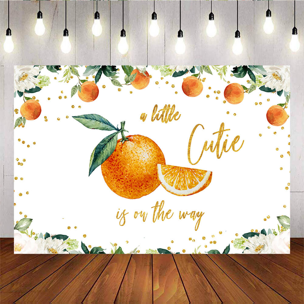 Mocsicka Orange and Flowers Golden Dots Baby Shower Custom Newborn Backdrops-Mocsicka Party