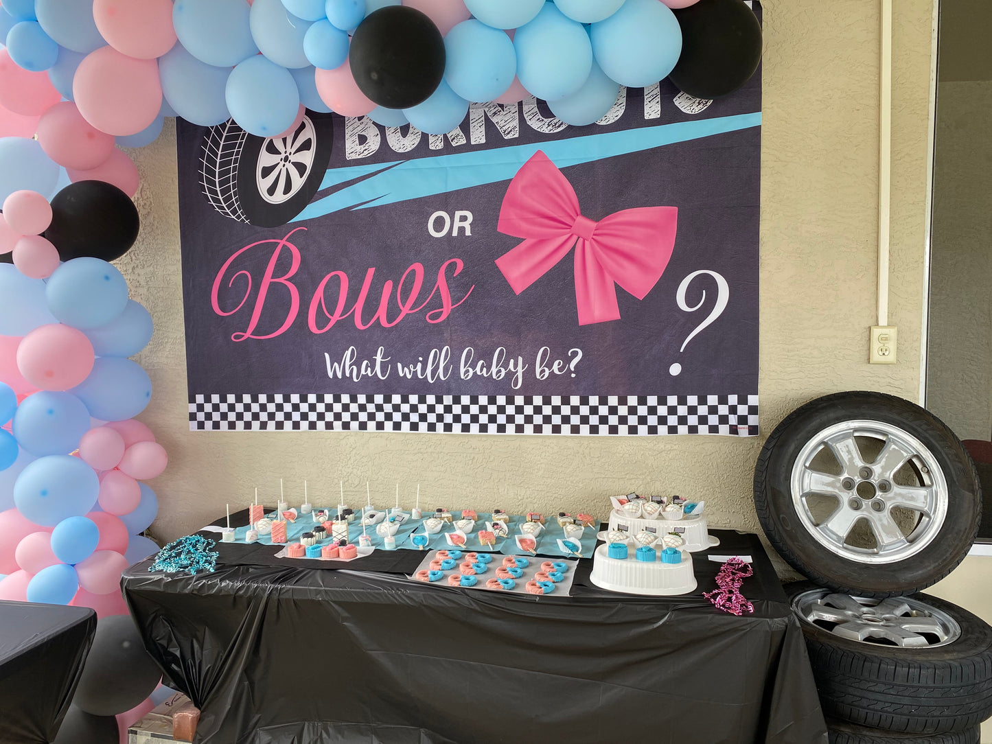 Mocsicka Burnouts or Bows Gender Reveal Backdrop Baby Shower Party Supplies-Mocsicka Party
