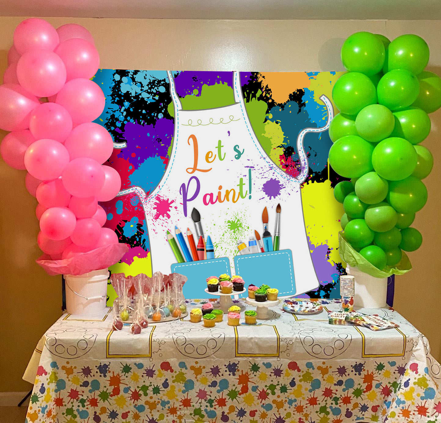 Mocsicka Let's Paint Party Backgrounds Apron Brush Doodle Photo Back Drops-Mocsicka Party