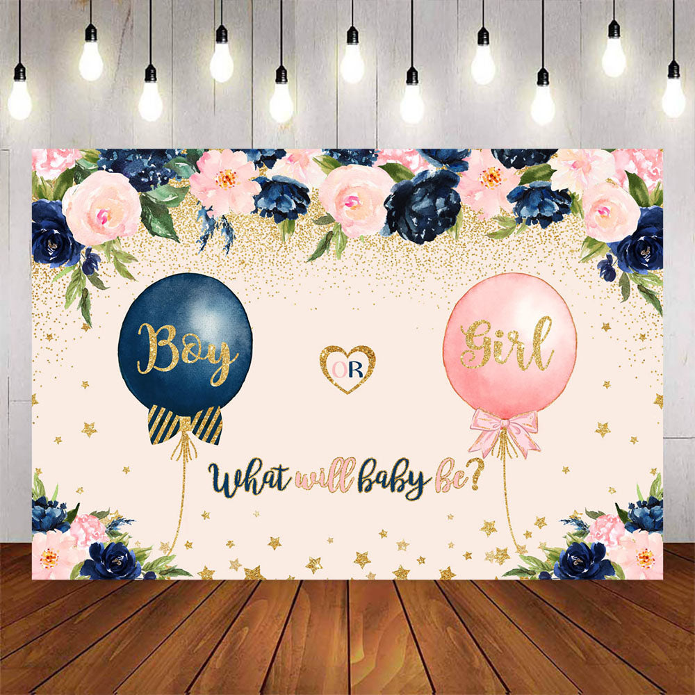 Mocsicka Boy or Girl Gender Reveal Flowers Gold Dots Baby Shower Backdrops-Mocsicka Party