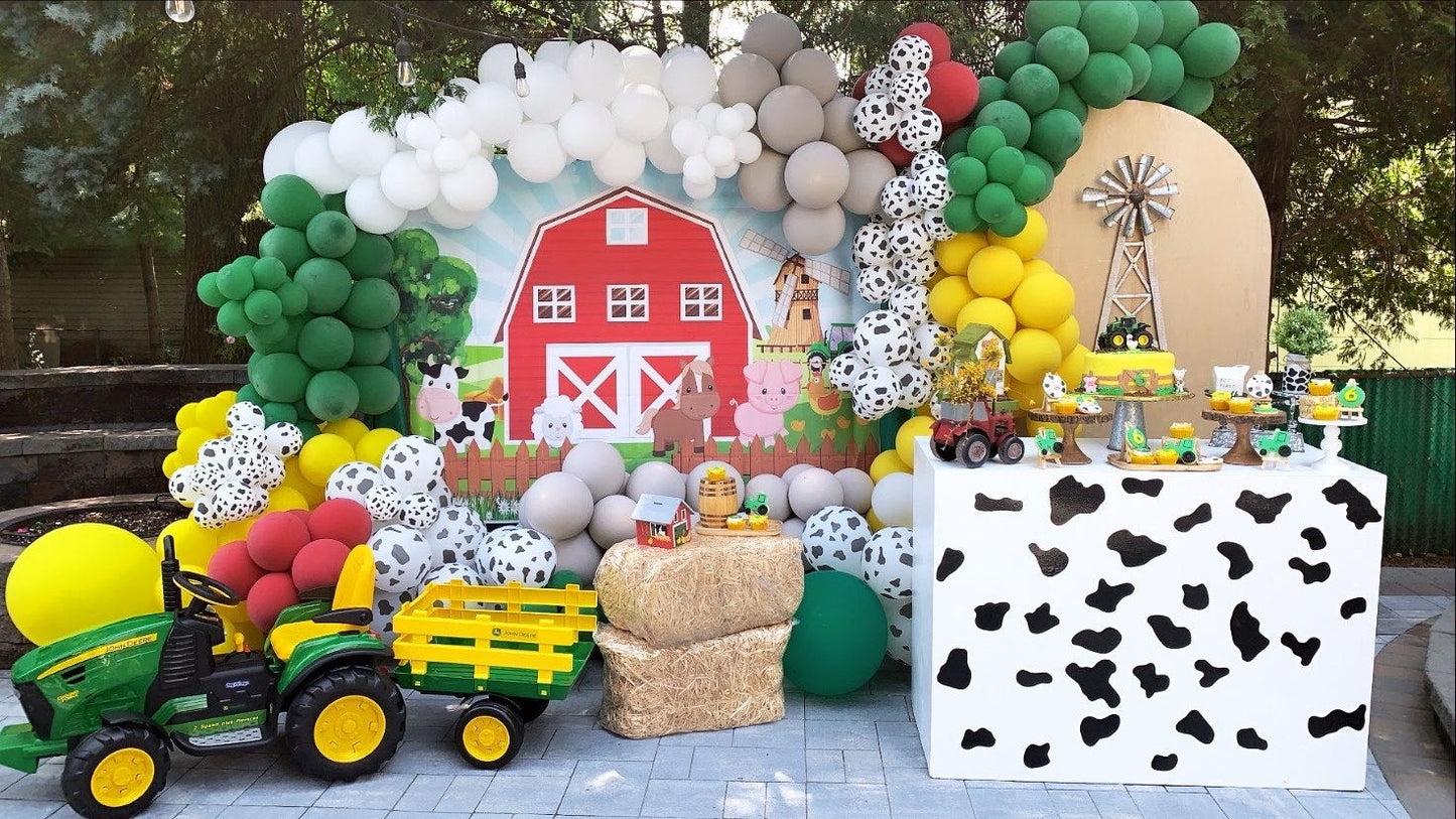 Mocsicka Red Barn Windmill Fence Happy Birthday Backdrop-Mocsicka Party