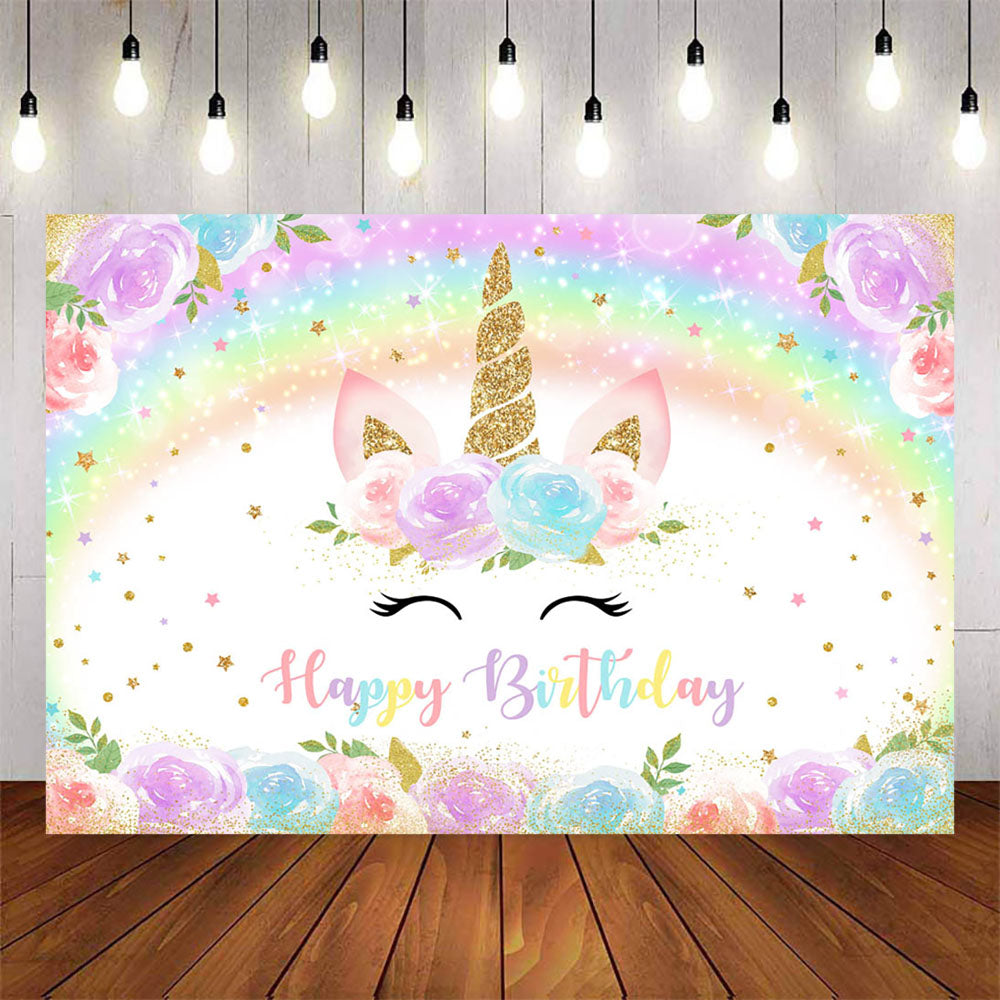 Mocsicka Golden Flower Unicorn Happy Birthday Party Supplies-Mocsicka Party