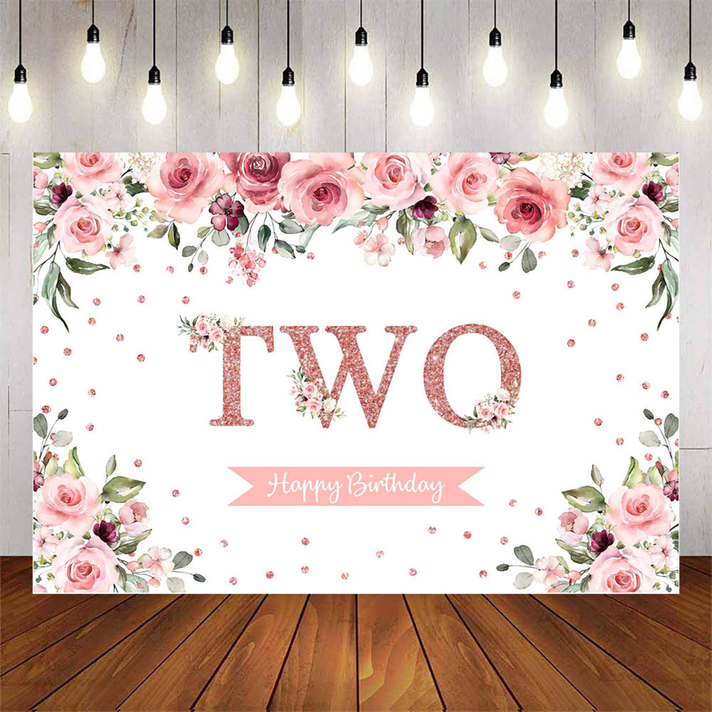 Mocsicka Pink Flowers 2nd Happy Birthday Party Backgrounds-Mocsicka Party