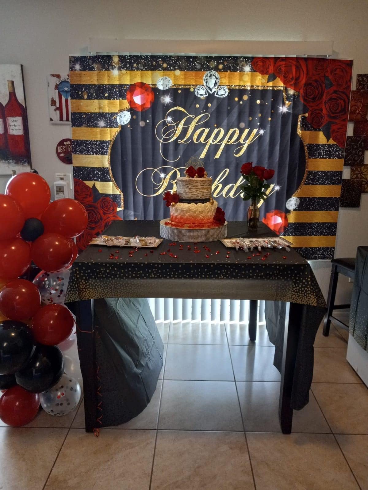 Mocsicka Golden Stripes and Rose Happy Birthday Party Supplies-Mocsicka Party