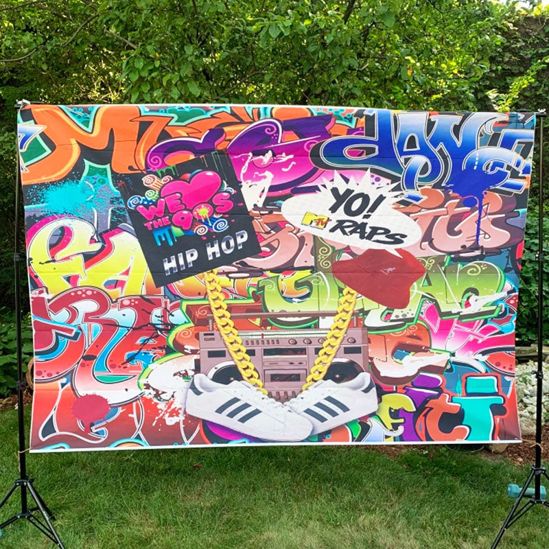 Mocsicka Back to the 90s Backdrop Hip Hop Theme Party Decoration Prop-Mocsicka Party