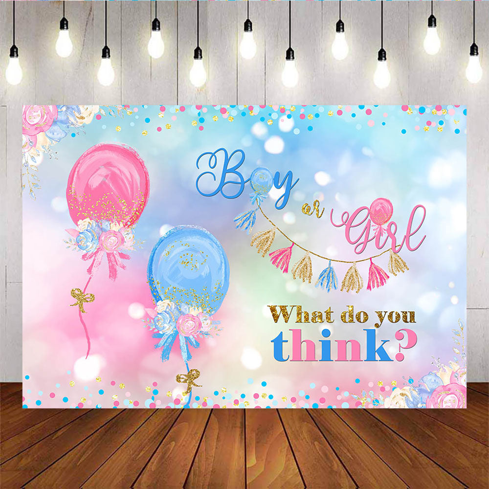 Mocsicka Boy or Girl Gender Reveal Backdrop Balloons and Flowers Baby Shower Background-Mocsicka Party