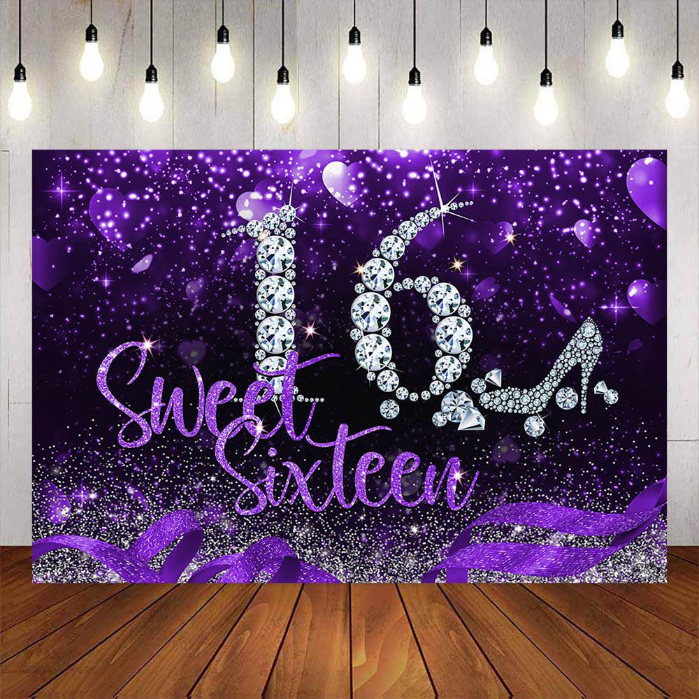 Mocsicka Sweet 16 Diamonds and High Heels Happy Birthday Backdrop-Mocsicka Party