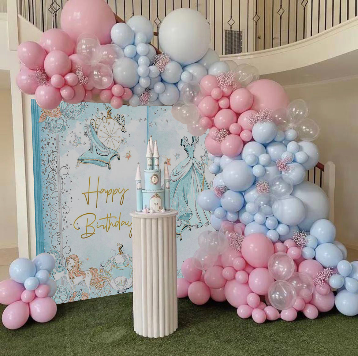 Mocsicka Princess Backdrop Castle Flowers Happy Birthday Party-Mocsicka Party