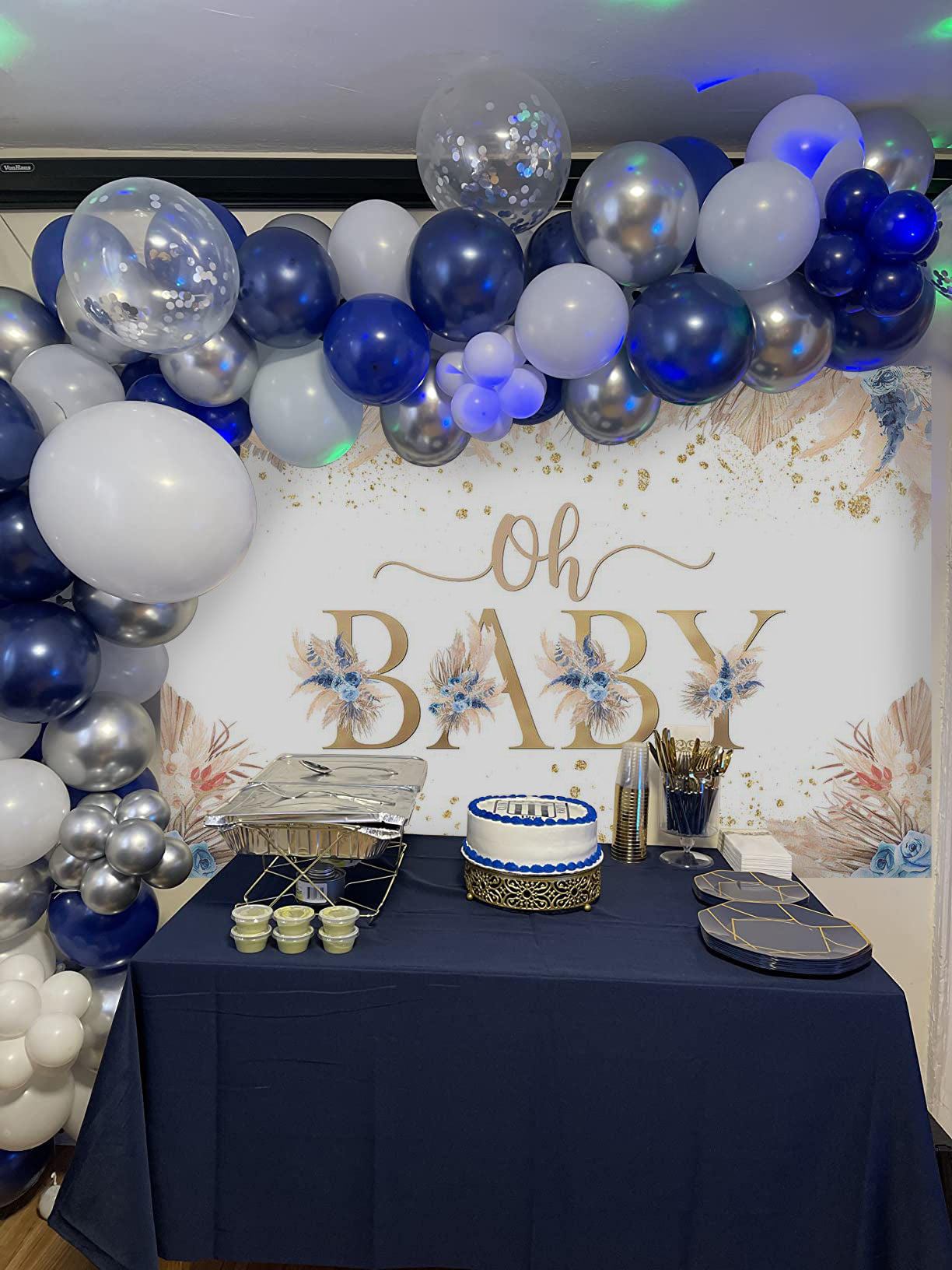Mocsicka Blue Flowers Oh Baby Shower Backdrop-Mocsicka Party