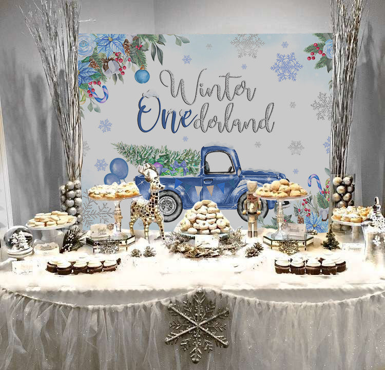 Mocsicka Christmas Winter One Blue Car Backdrop-Mocsicka Party