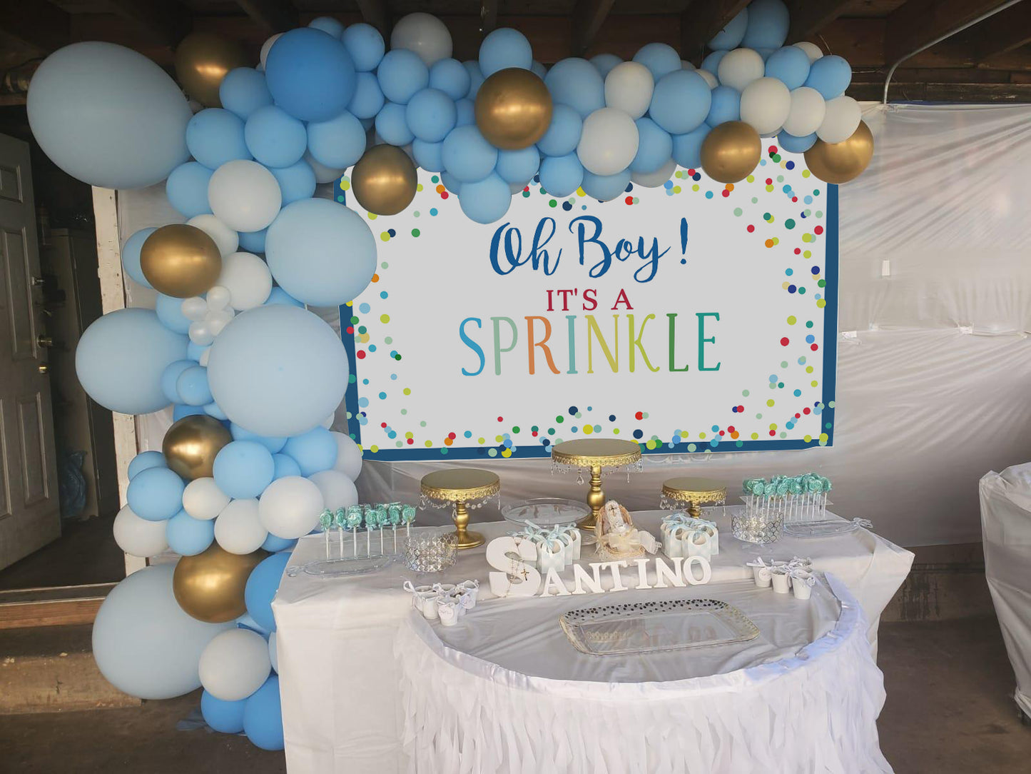 Mocsicka Oh Baby It's A Sprinkle Baby Shower Backdrop Colorful Dots Background-Mocsicka Party