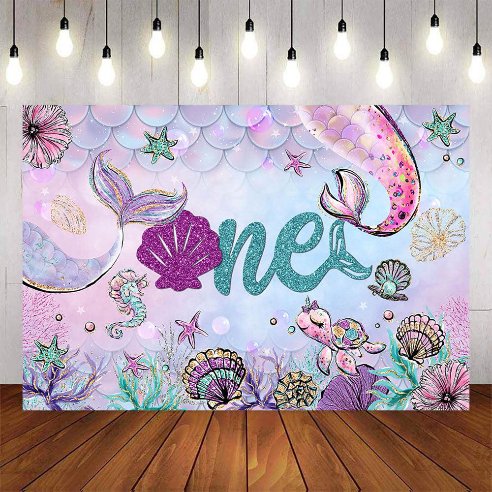 Mocsicka Undersea Mermaid Theme Happy 1st Birthday Background-Mocsicka Party