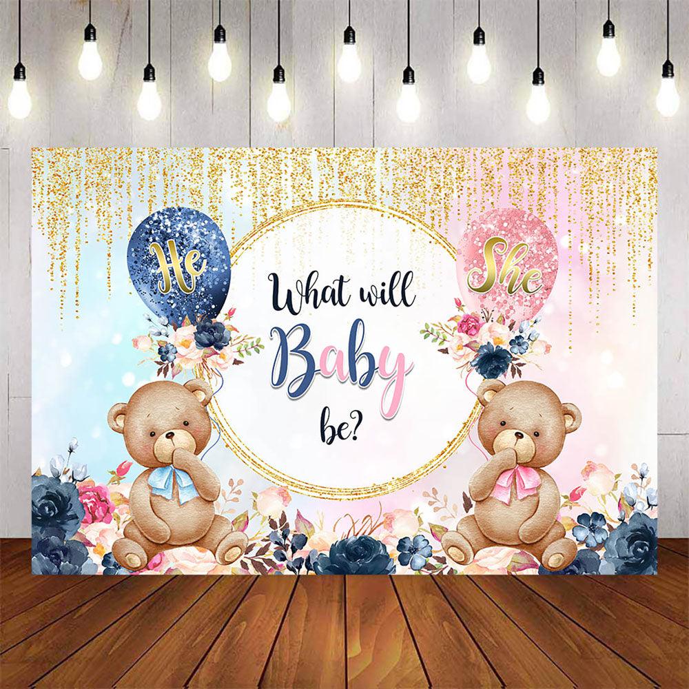 Mocsicka He or She Little Bear Gender Reveal Baby Shower Backdrop-Mocsicka Party