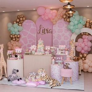 Mocsicka Pink Safari Theme Double-printed Chiara Cover Backdrop for Party Decoration
