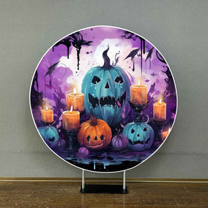Mocsicka Blue Evil Pumpkin Halloween Round Cover Backdrop