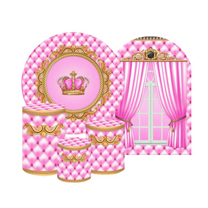 Mocsicka Royalty Party Pink Crown Baby Shower Cotton Fabric 5pcs Party Decoration Covers Kit