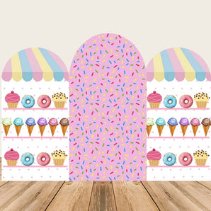 Mocsicka Ice cream Dessert Theme Happy Birthday Double-printed Chiara Arch Cover Backdrop