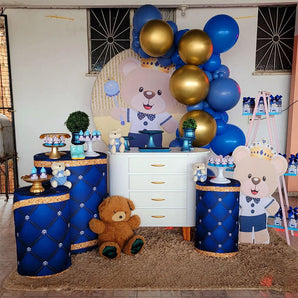 Mocsicka Cute Brown Bear Happy Birthday Decorations Party Round Cover-Mocsicka Party