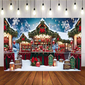 Mocsicka Merry Christmas Shop Backdrop