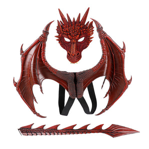 Mocsicka 3Pcs Halloween Kids Dragon Wings and Tail Mask Set