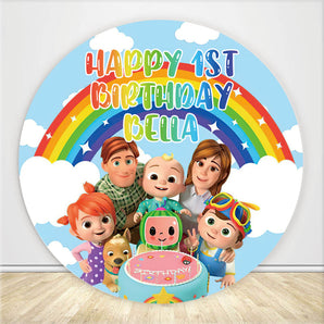 Mocsicka Kids Cartoon Theme Round Cover Backdrops for Birthday Party Decoration